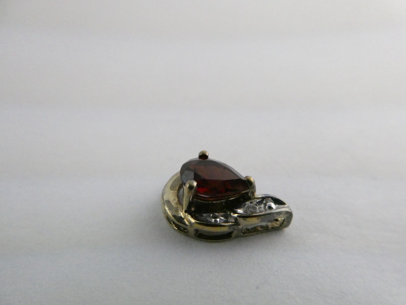 Sterling Silver Gilt Accent Garnet and White Topaz Slide Pendant 925 1.2g 13.4mm