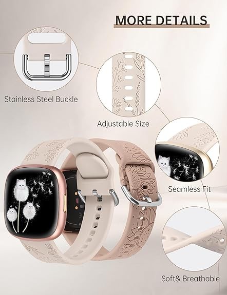2 Packs Floral Engraved Band Compatible with Fitbit Versa 4/Versa 3/Se