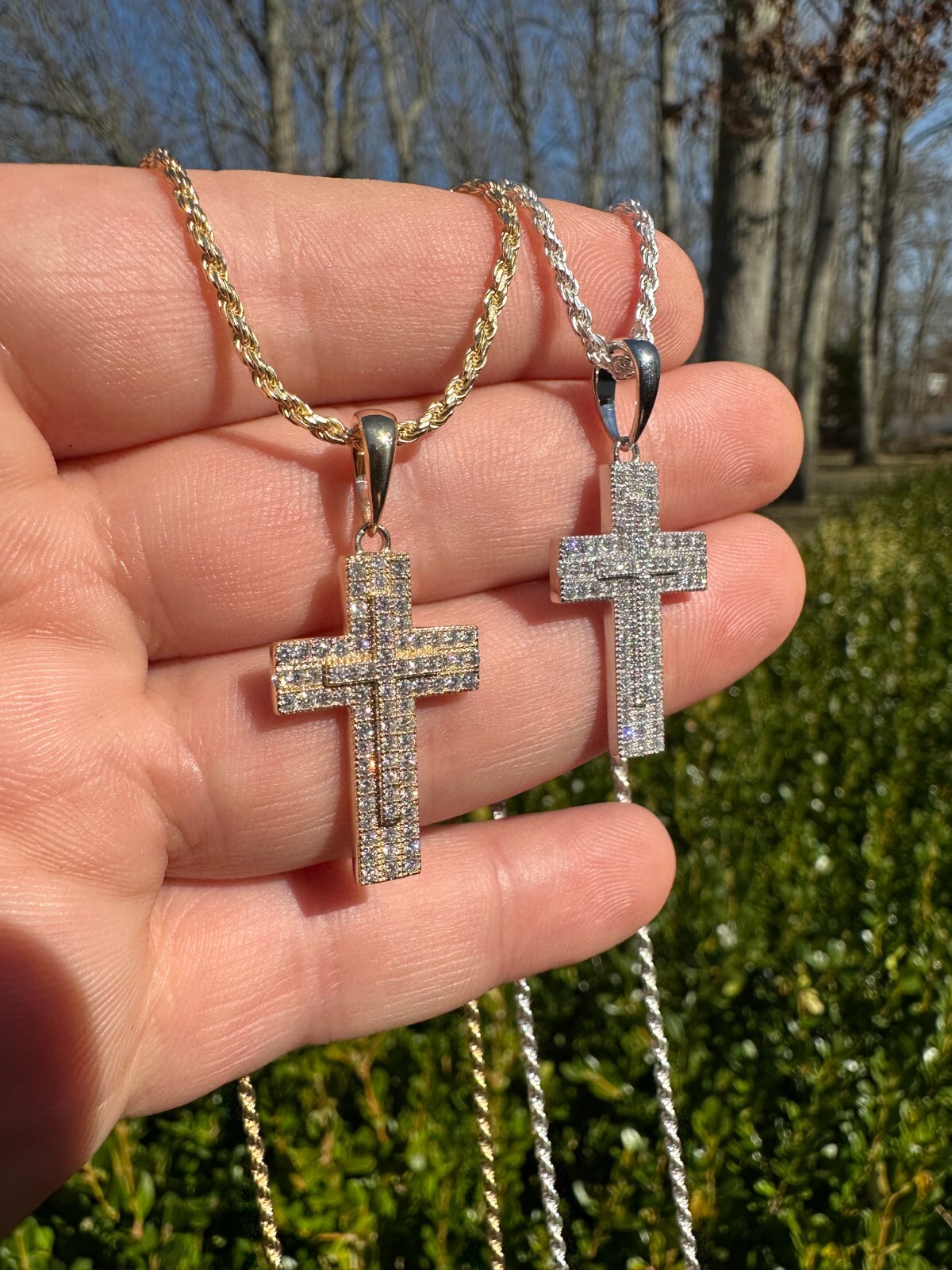 0.89ct VVS Real Diamond Iced Cross Pendant Natural 925 Silver Necklace Pendant