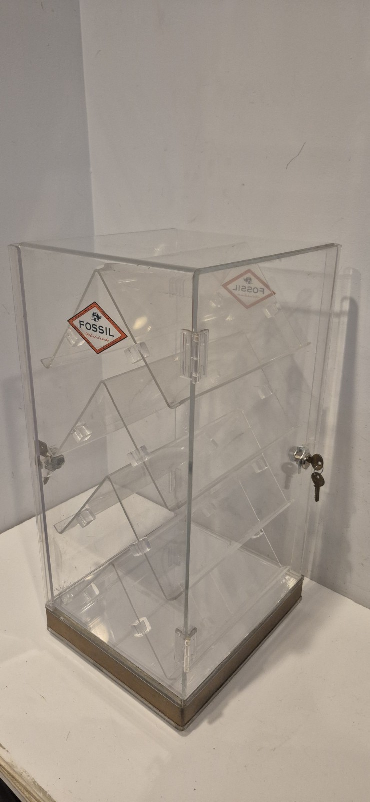 Vintage FOSSIL Watch Acrylic Counter Top Display Case Double Sided Rotating