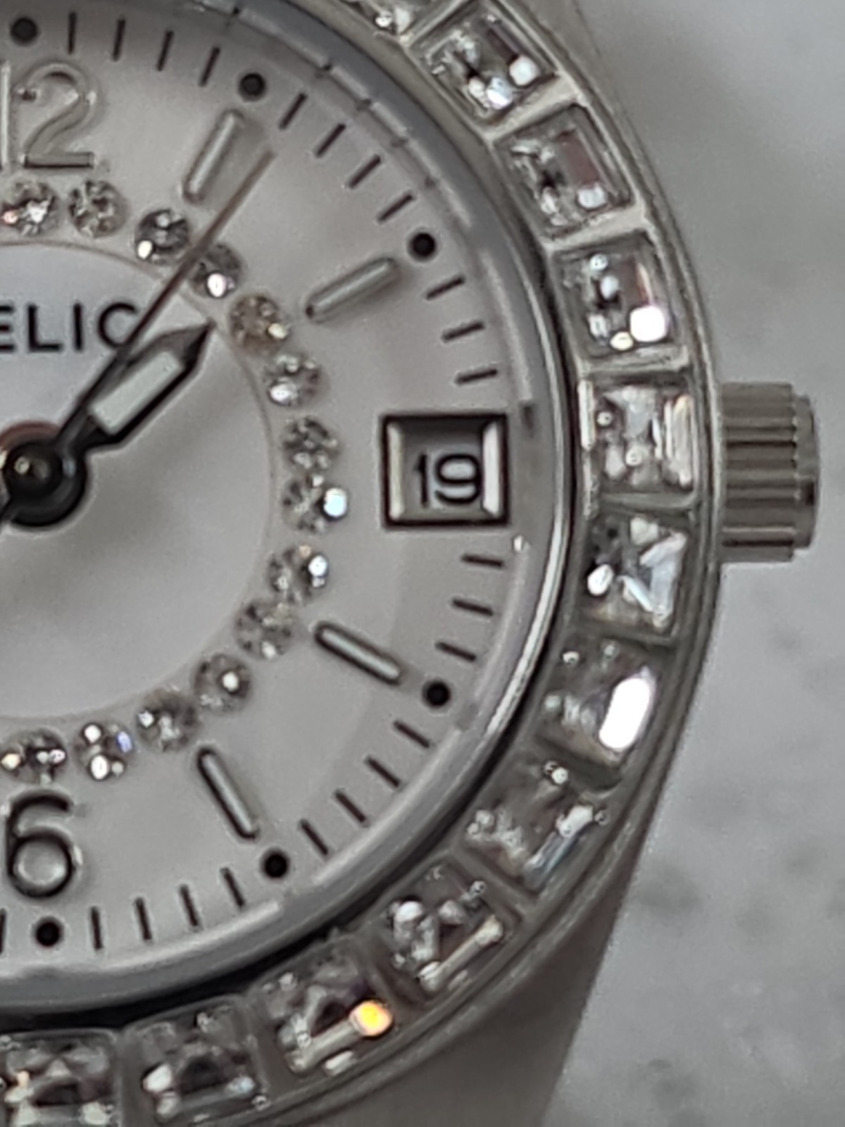 Relic Women’s Silver Rhinestone Analog Watch Water Resistant ZR11788 (58D)