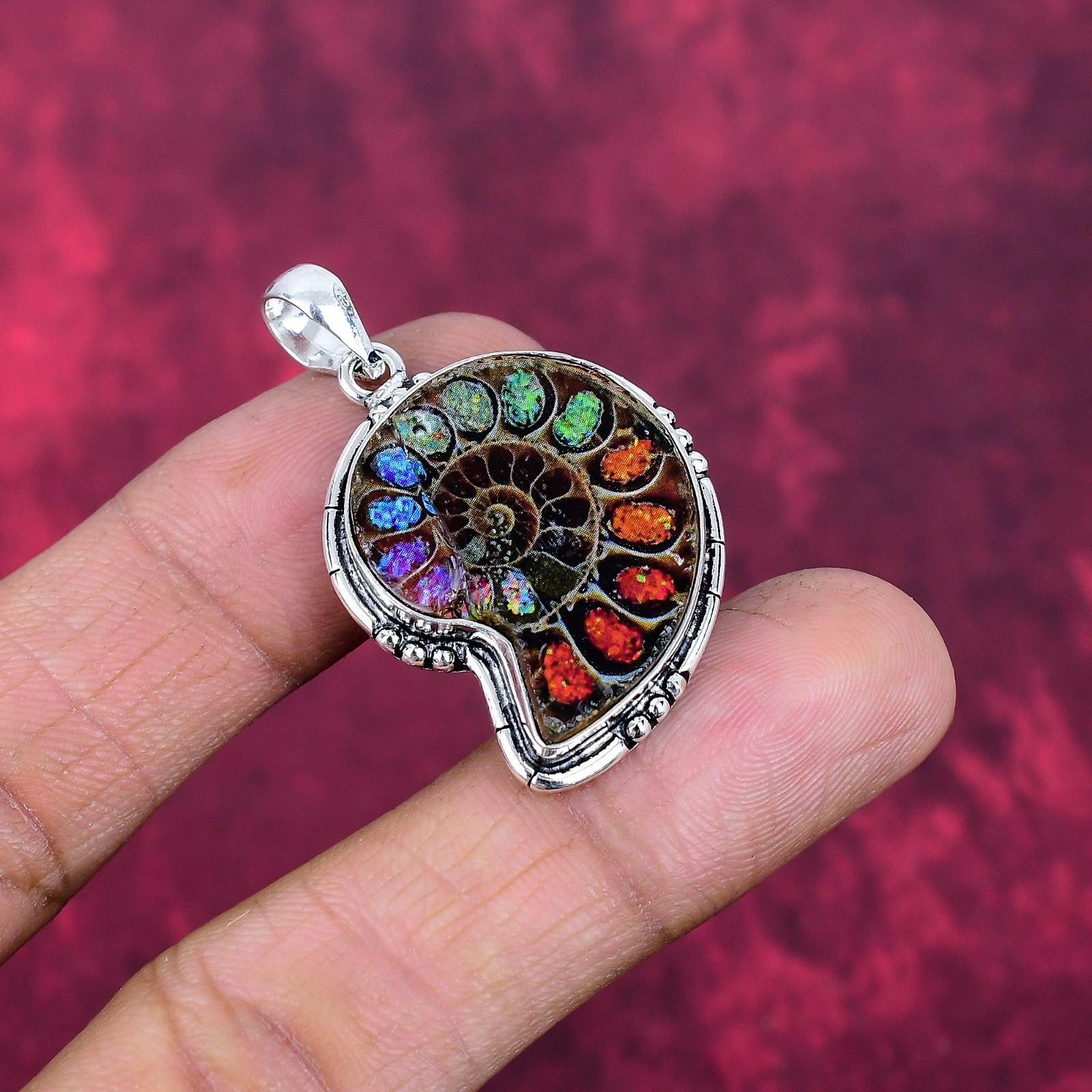 Ammonite Fossil Gemstone Handmade 925 Sterling Silver Everyday Jewelry Pendant