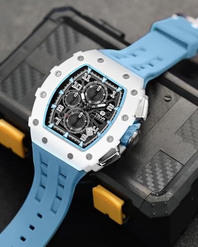 TSAR BOMBA Skeleton Mechanical Automatic Watch 8204C-02 White Blue