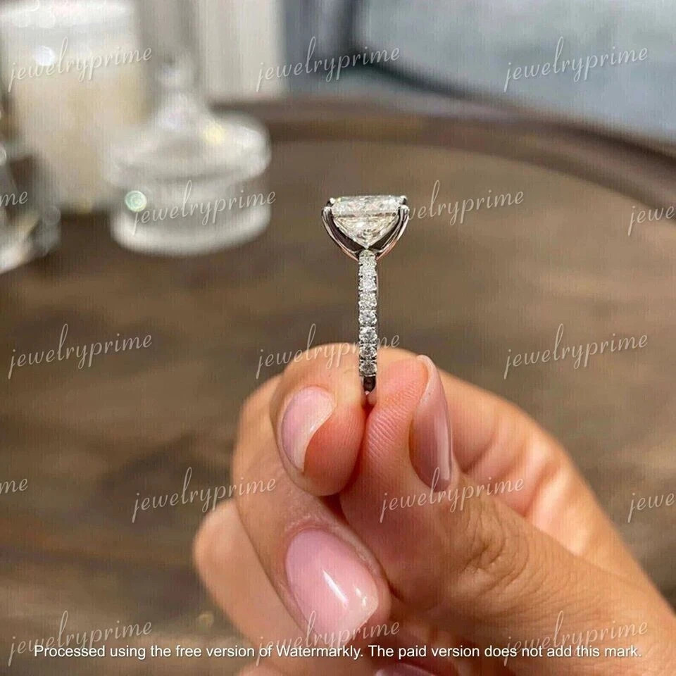 3CT Princess Cut Lab-Created Diamond Engagement Wedding Ring 925 Sterling Silver