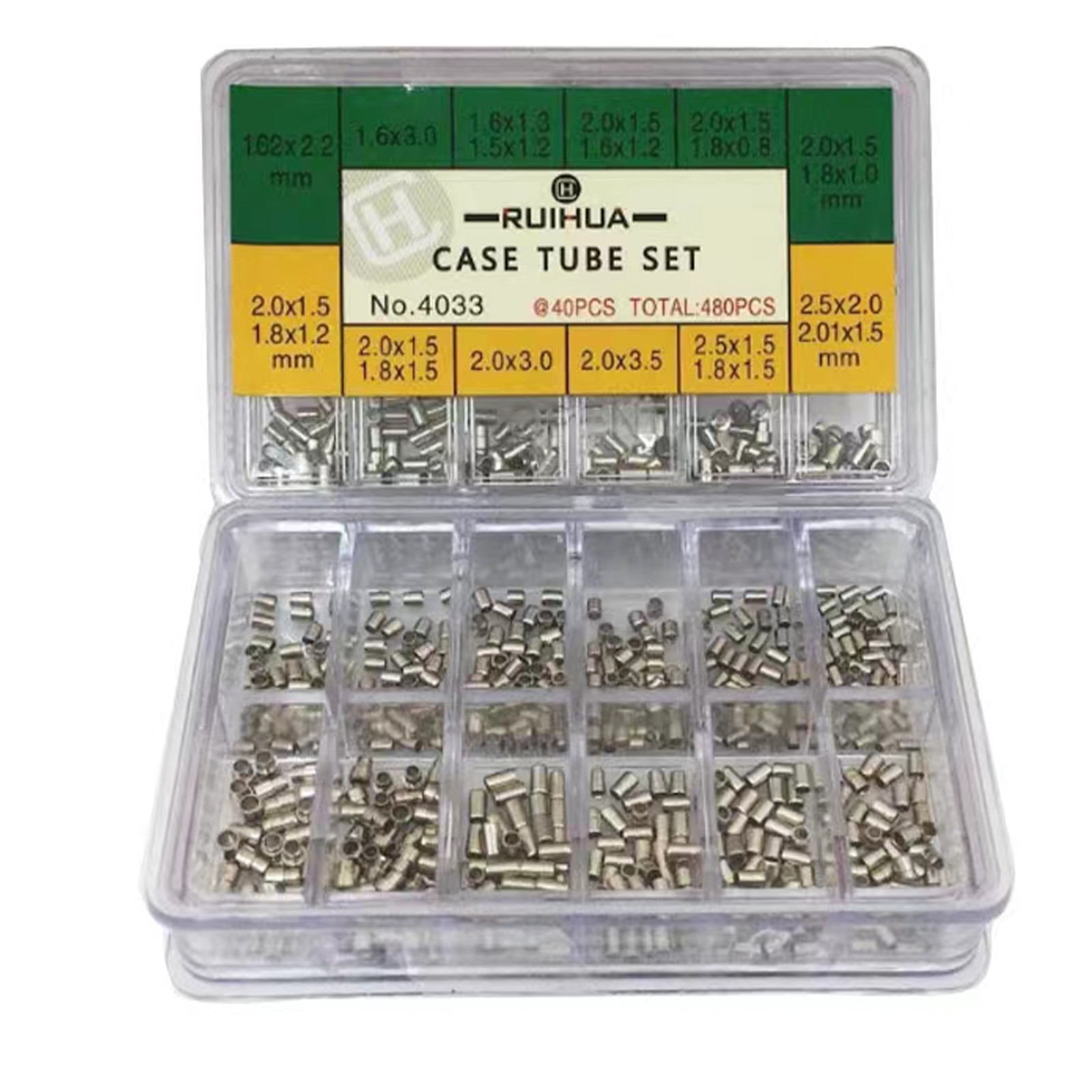 480Pcs Stainless Steel Watch Case Waterproof Tube 1.5-2.5mm 12-Size Assortment