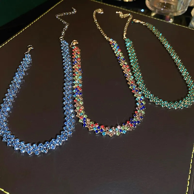 Rhinestone Collar Necklace Full Crystal Geometric 35+5cm Women Jewelry