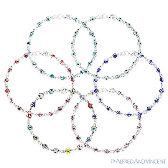 Evil Eye Turkish Nazar Greek Mati Hamsa Kabbalah Charm Sterling Silver Bracelet