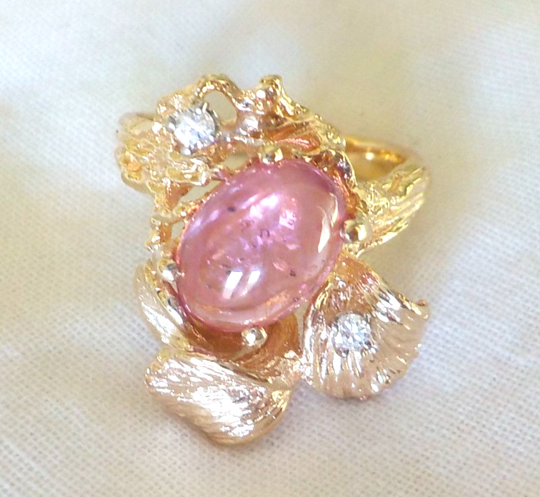 14K Yellow Gold Natural Pink Gemstone Diamond Ring – 6.80 gms, Sz 5.25, 2.36 ctw
