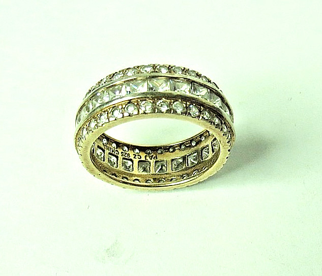 WOMENS CZ STONES 925 STERLING SILVER GOLD COLOR RING SIZE 9 AND 8.4MM WIDE 6.3gr