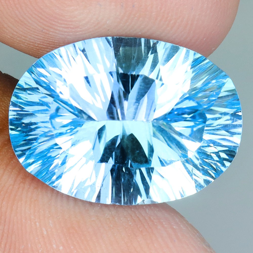 Oval Concave Cut Swiss Blue Topaz 15.90ct 19x13mm Marvelous Gem Full Fire