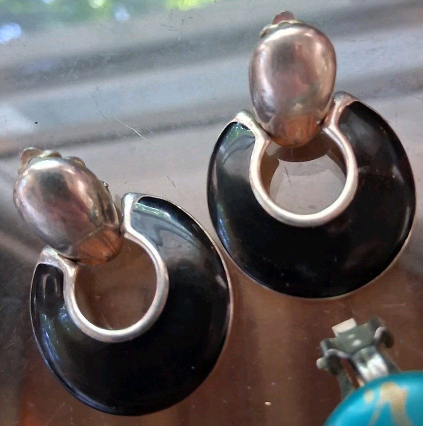 Vintage Costume Earrings Lot 5 Pairs Clip On Screw Back Faux Pearl Teal Enamel