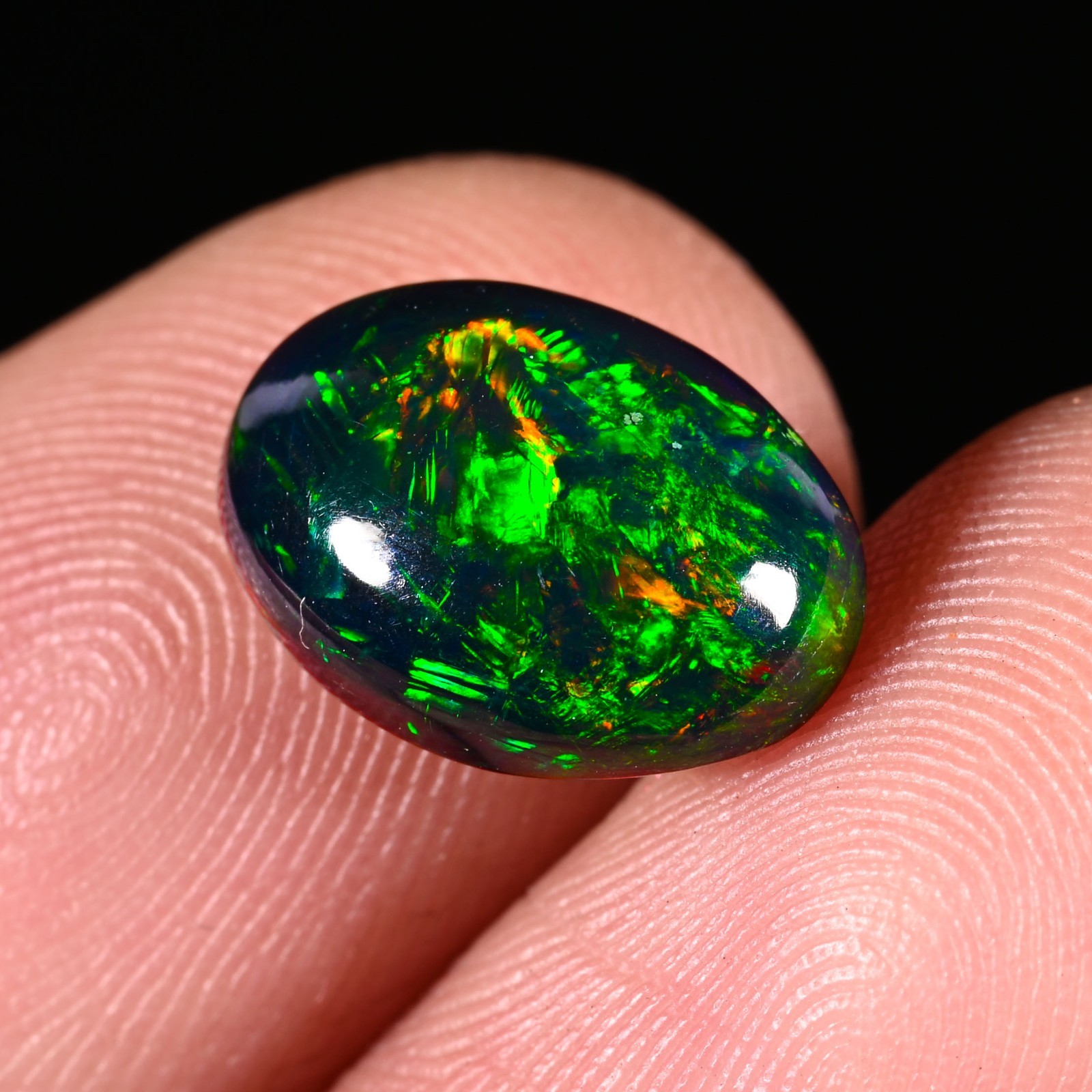 2.50 Ct Natural Ethiopian Multi Fire Black Opal Cabs Loose Gemstone 12X9X4 MM
