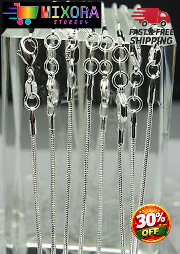 925sterling solid Silver lots 2-5-10PCS 1mm / 2mm snake chain Necklace 16-30inch