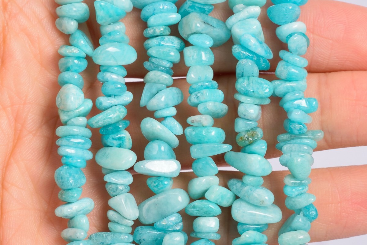 4-10MM Blue Amazonite Pebble Chips Grade AA Genuine Natural Loose Beads 15″