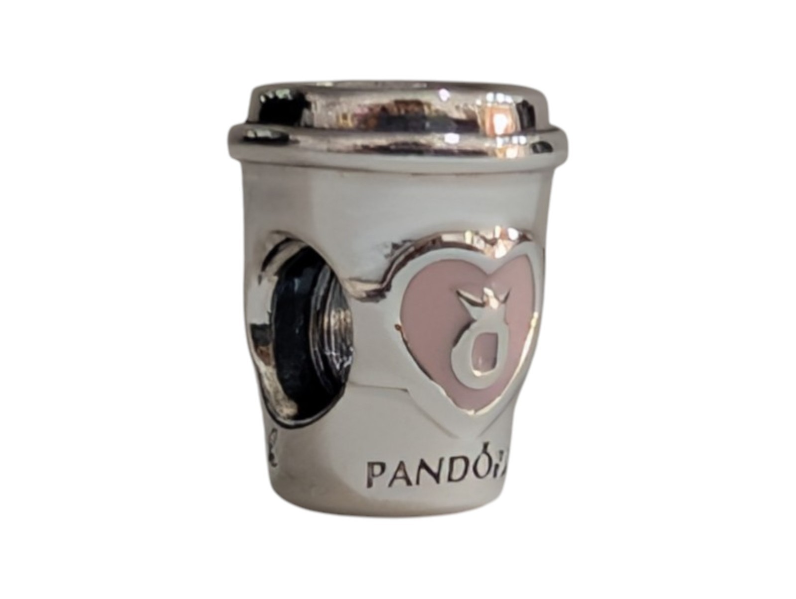 NEW PANDORA 925 Coffee Drink To Go Cup Pink Heart Charm Pendant 797185EN160
