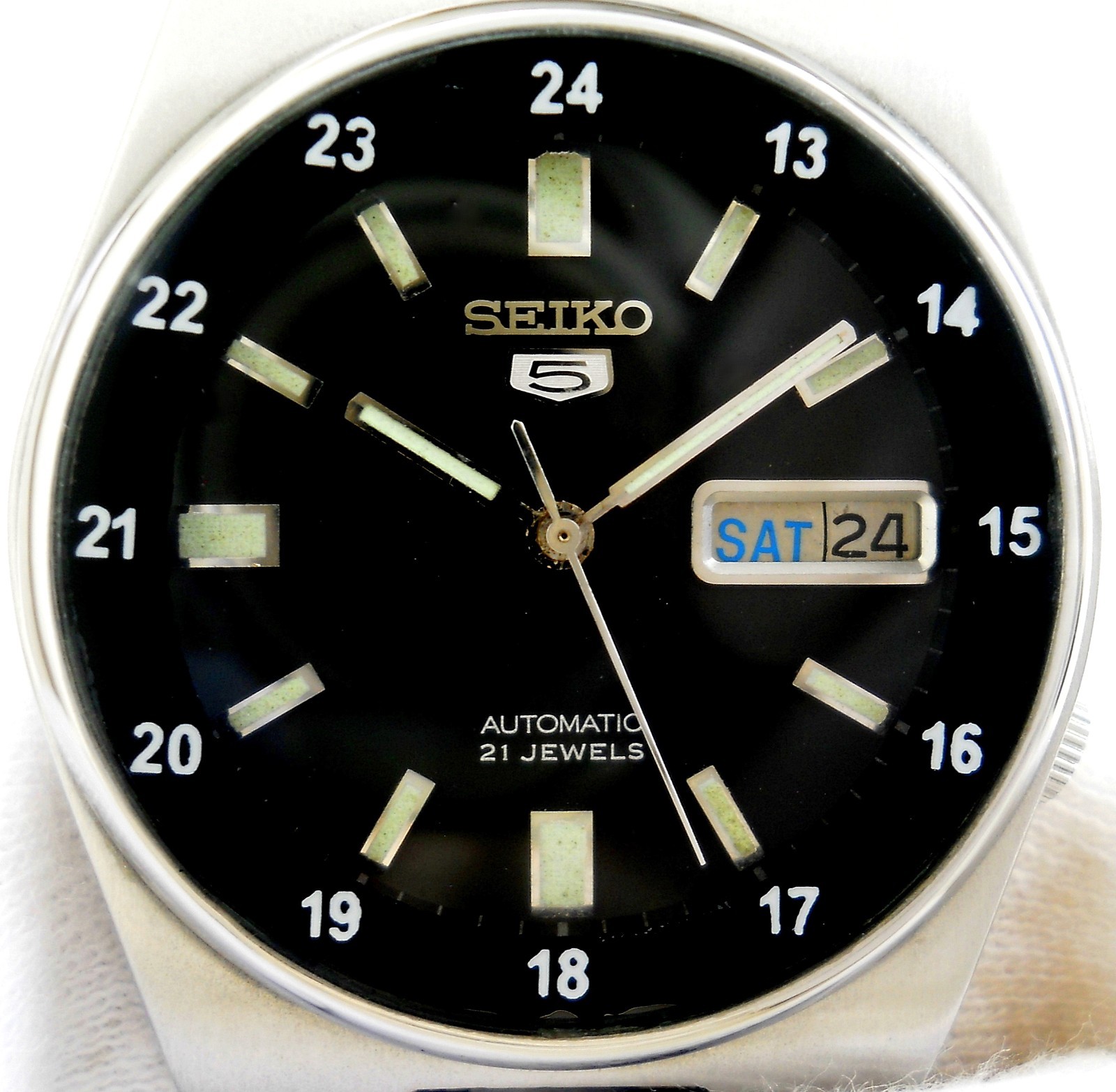Vintage Seiko 5 Railway Time Automatic Watch Black Military Dial Caliber 7009