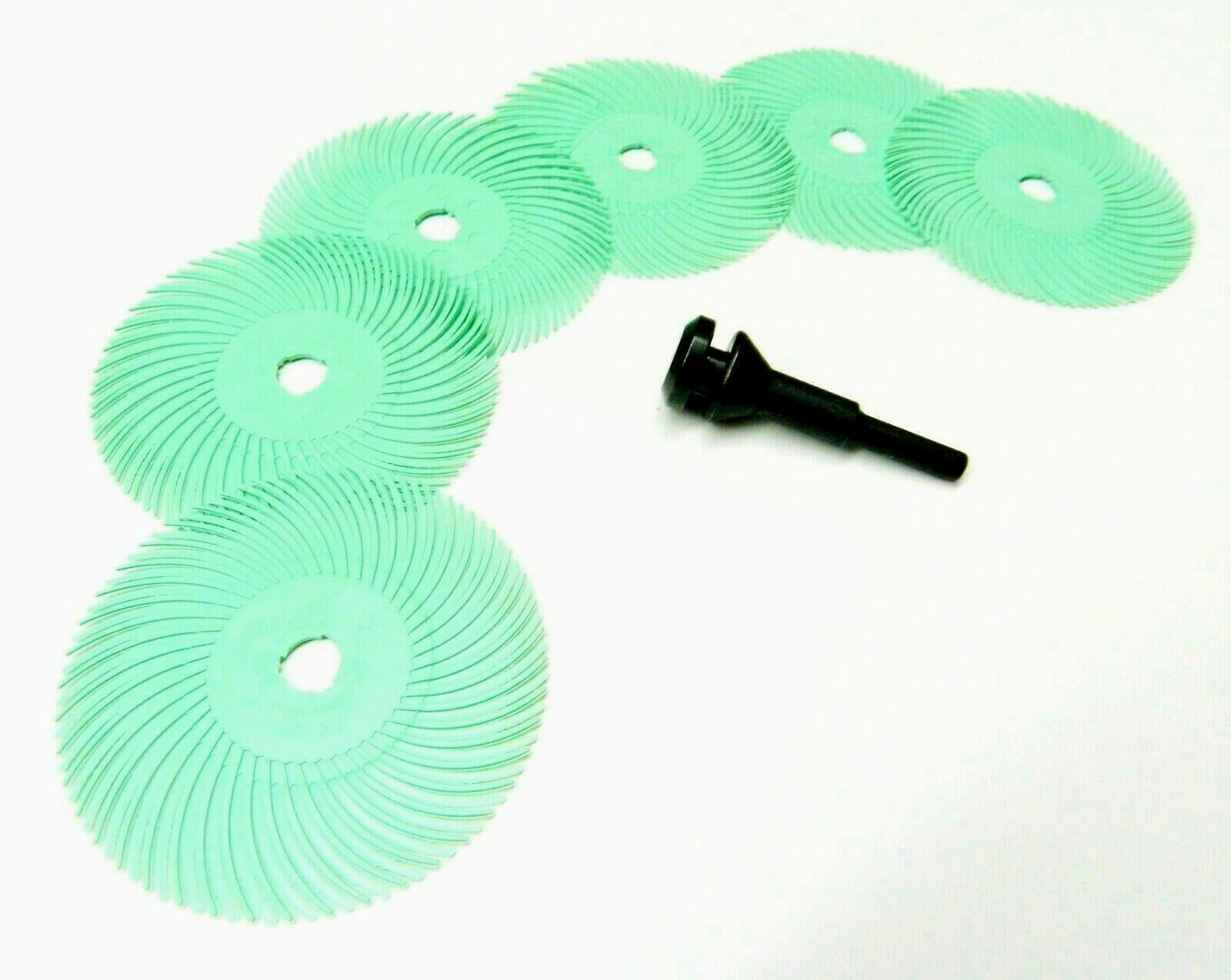 3m Radial Bristle Disc 3″ 1Mic Grit Light Green & 1/4″ Mandrel 6 Brushes & Arbor