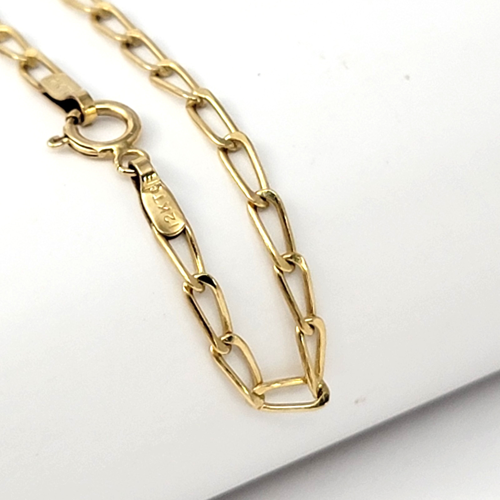 Vintage 12K Gold Filled Paper Clip Chain Bracelet 7″ 1/20 12K GF Spring Ring NOS