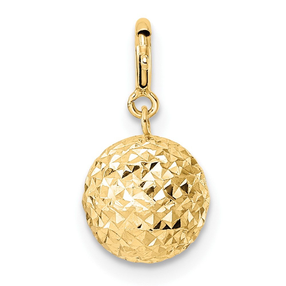 14k Yellow Gold Diamond-cut Ball Spring Ring Clasp Charm Pendant L-15.1mm