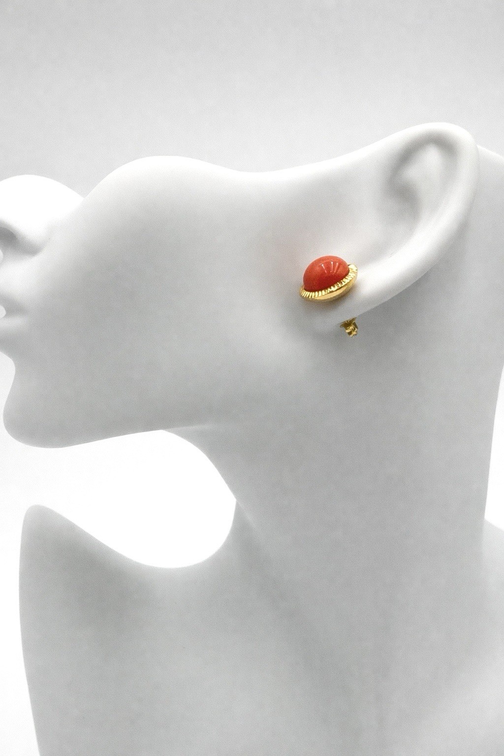 Mediterranean Red Coral Earrings 10mm 18KT Yellow Gold Stud Coral Earrings