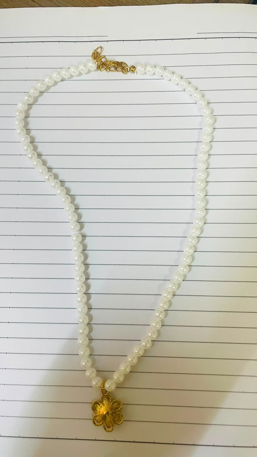 Faux Pearl Beaded Necklace Gold Tone Flower Pendant Vintage Jewelry Gift Women