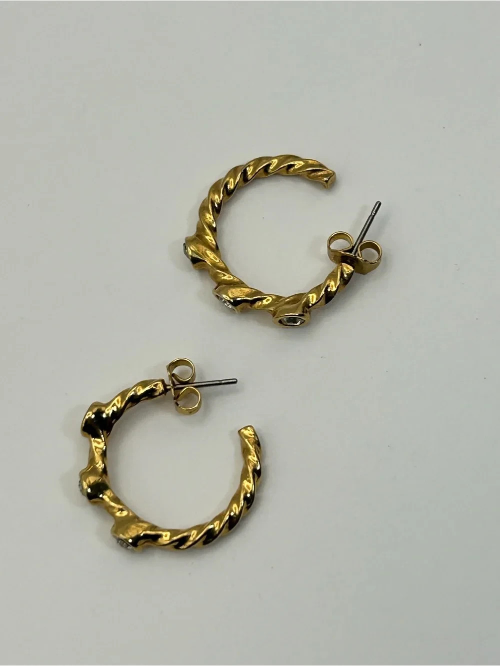 Vintage Twisted Hoop Crystal Earrings Chunky Studs Gold-tone Day or Night