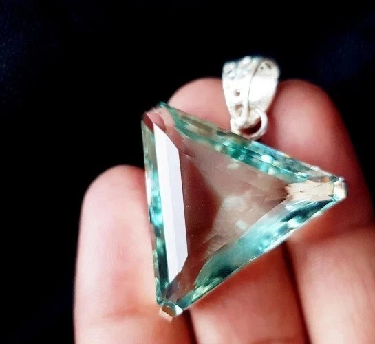 51.22 Ct+ Trillion Aquamarine Natural Topaz 925 Solid Silver Pendant Gemstone A+
