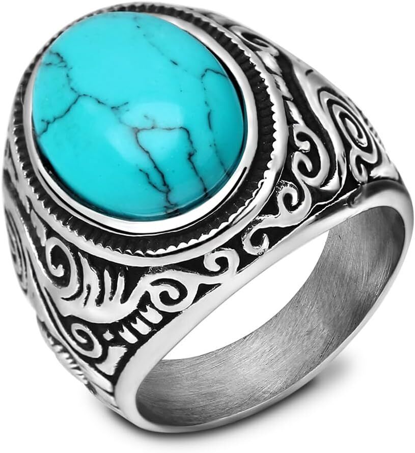Stainless Steel Retro Tiger Eye Stone Ring,Black Onyx Oval More Color Stone Ring