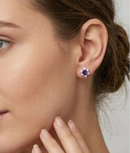 4ct Round Simulated Purple Amethyst/Diamond Flower Stud Earring Rose Gold Plated