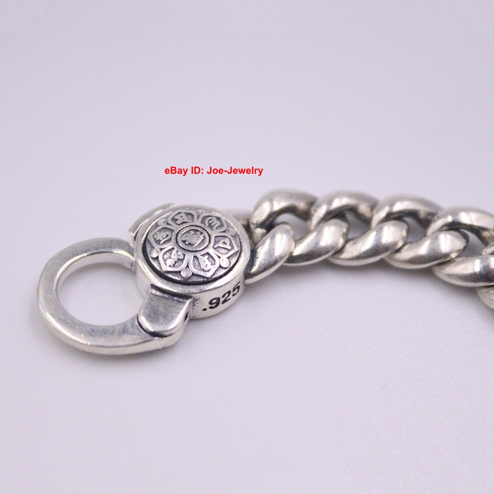 Real 925 Sterling Silver Bracelet 9mm Curb Cuban Link Men’s Chain 8.26INCH