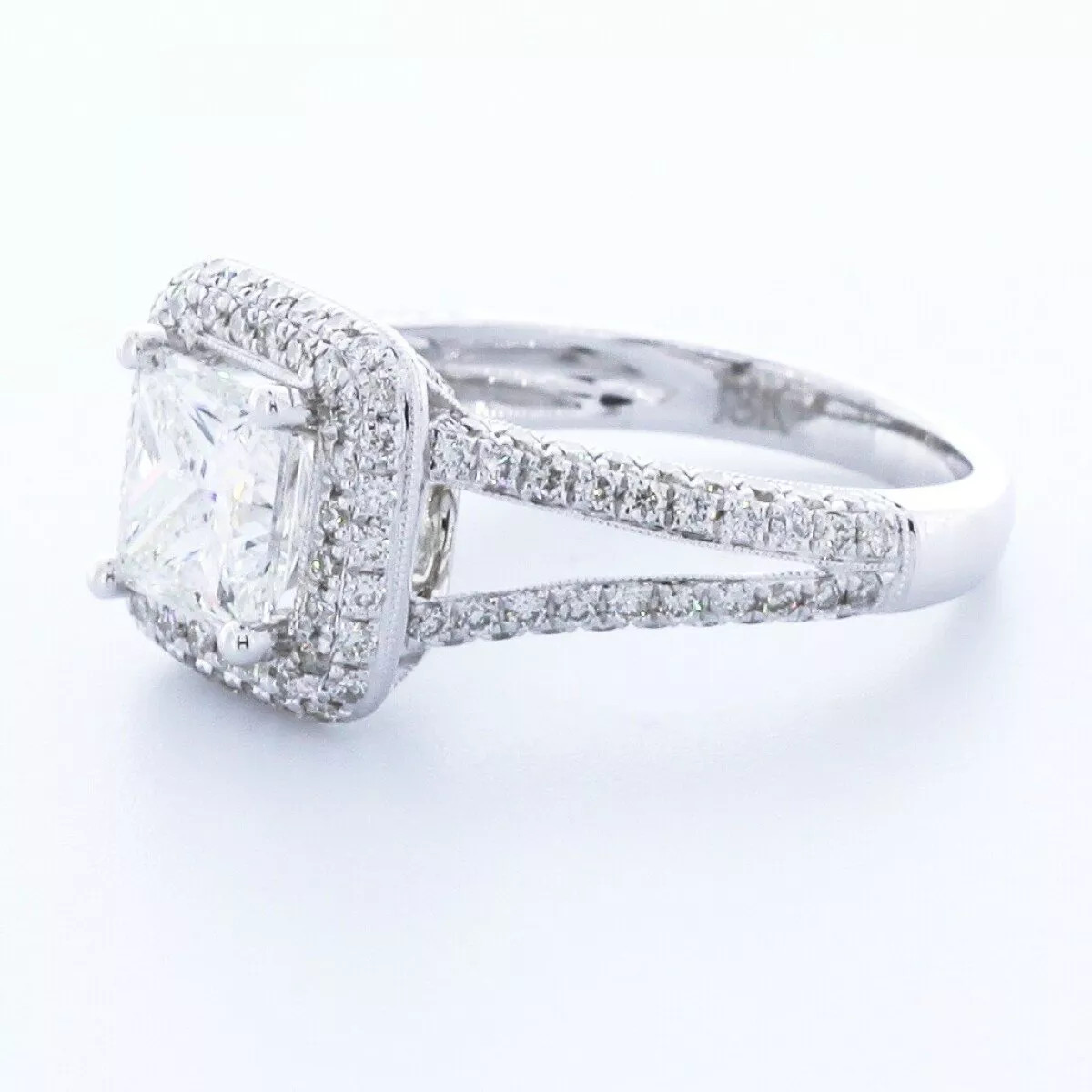 Engagement Ring 18K White Gold Halo Princess 3.04 Carat Lab-Grown Diamond G VS1