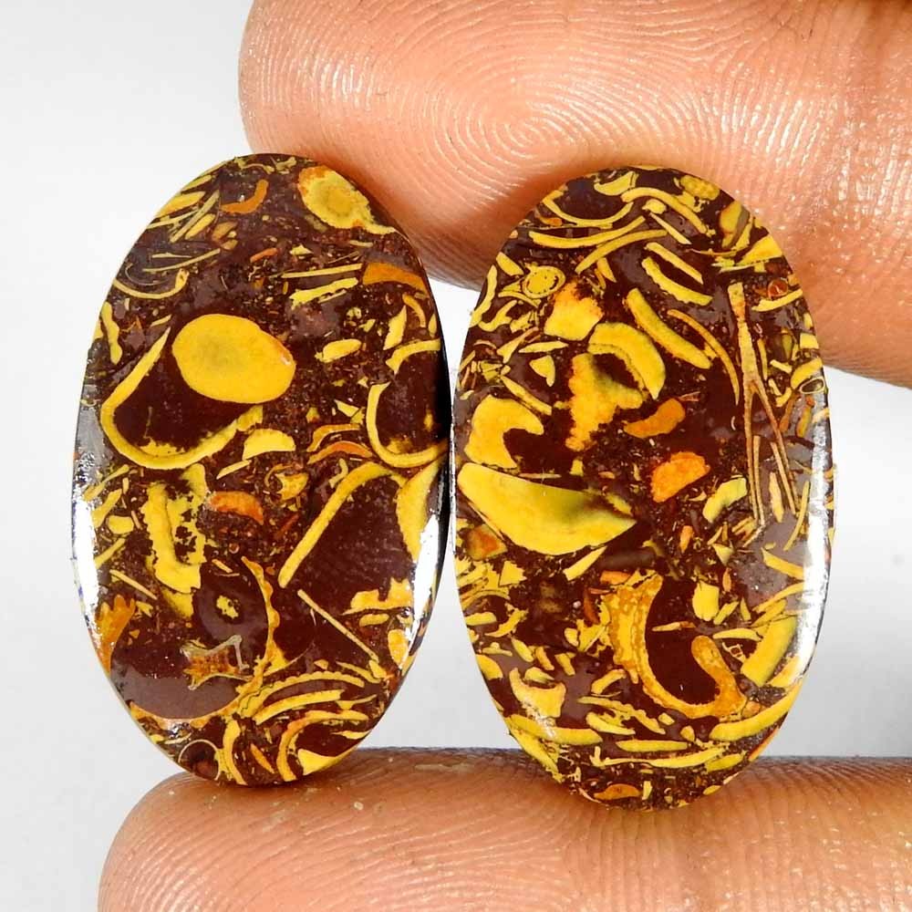27.45Cts100%Natural Quality Mariam Jasper Oval Pair Cabochon Gemstone