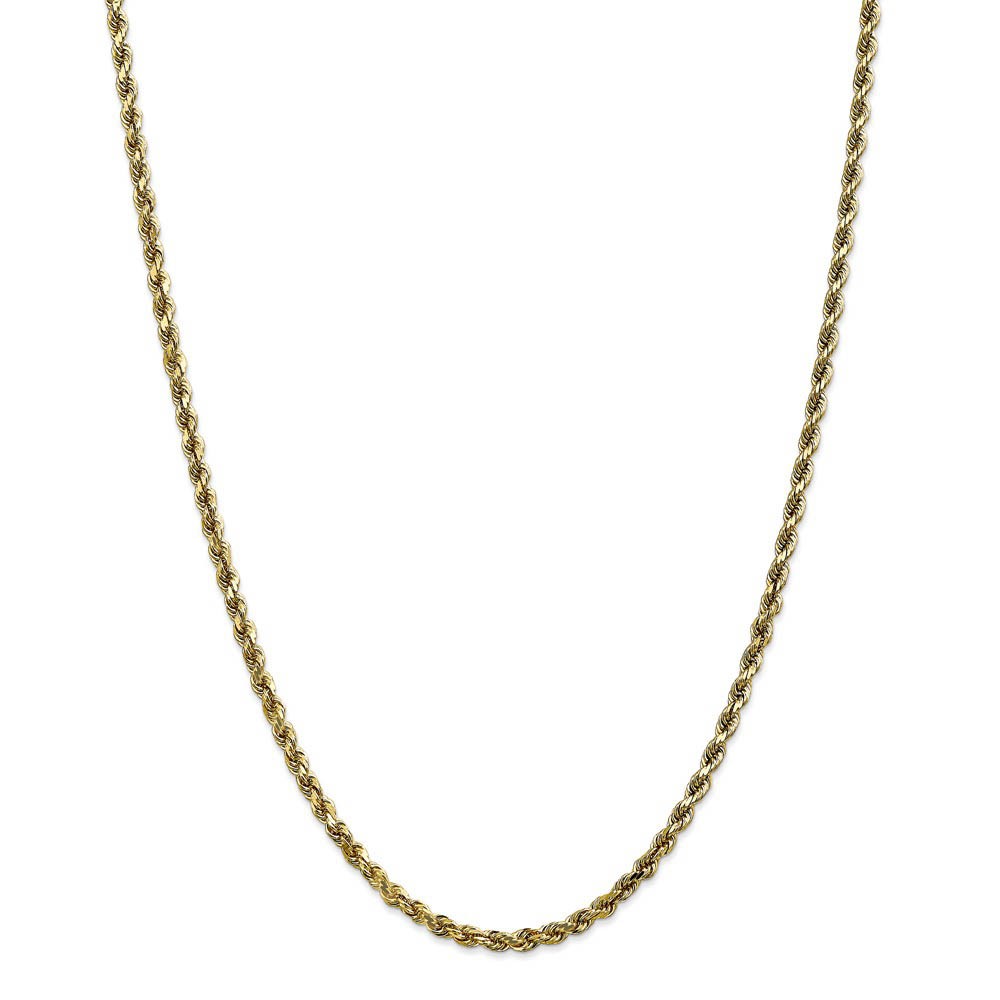 3.5mm, 10k Yellow Gold Diamond Cut Solid Rope Chain Necklace