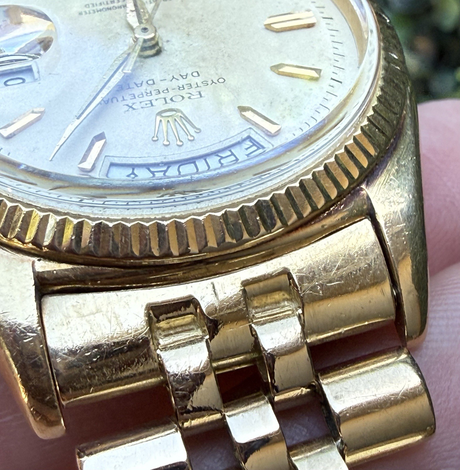 1958 Rolex Day-Date 36mm Watch 6611 18k Gold Jubilee Engraved Fluted President