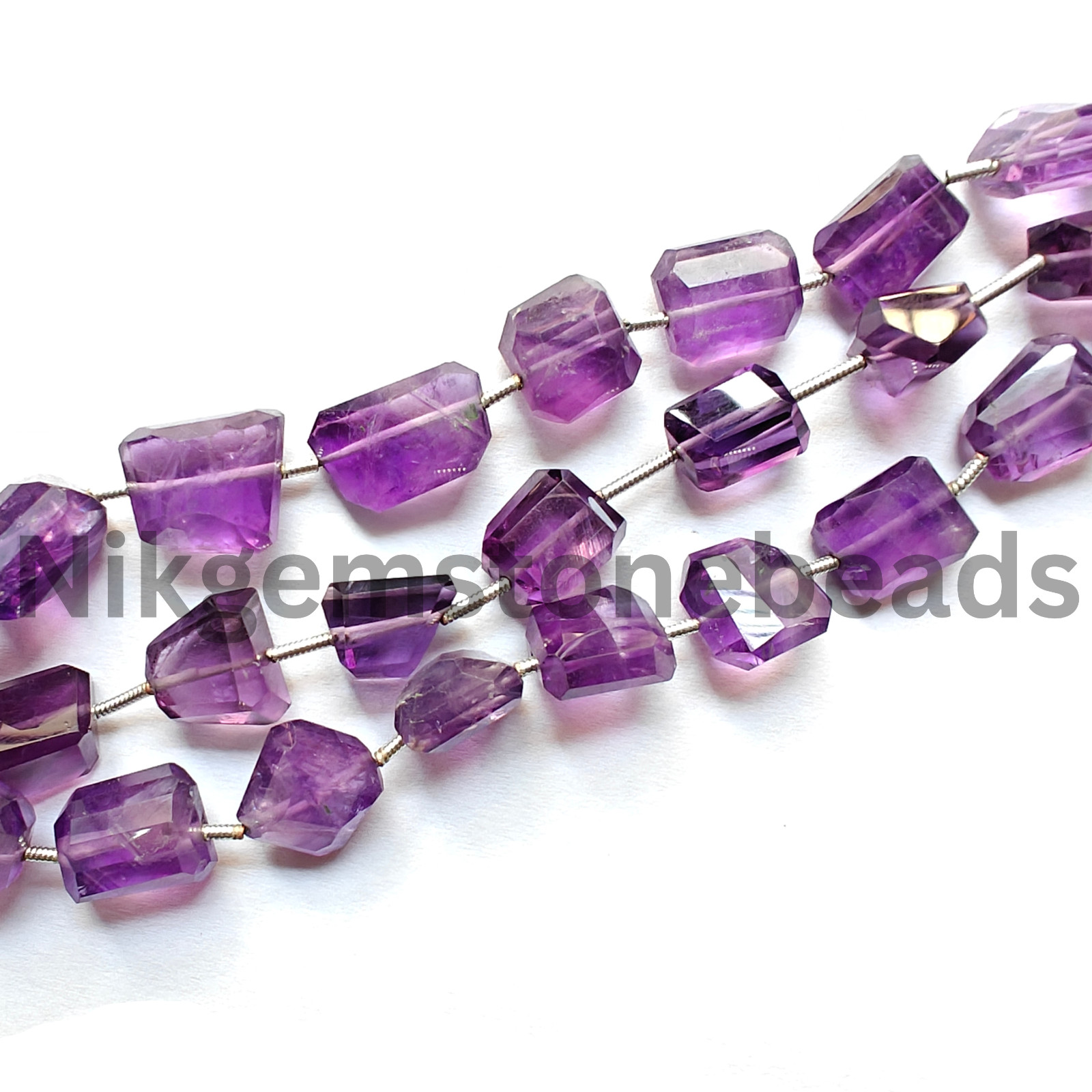 Natural Purple Amethyst Stone, Briolette Faceted Tumble Cut Beads, 8.75-11.00 MM