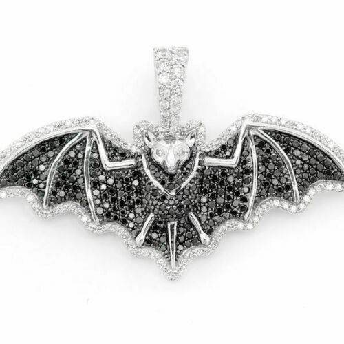 2.20 Ct Black and White Round Diamond 14K White Gold Finish Flying Bat Pendant