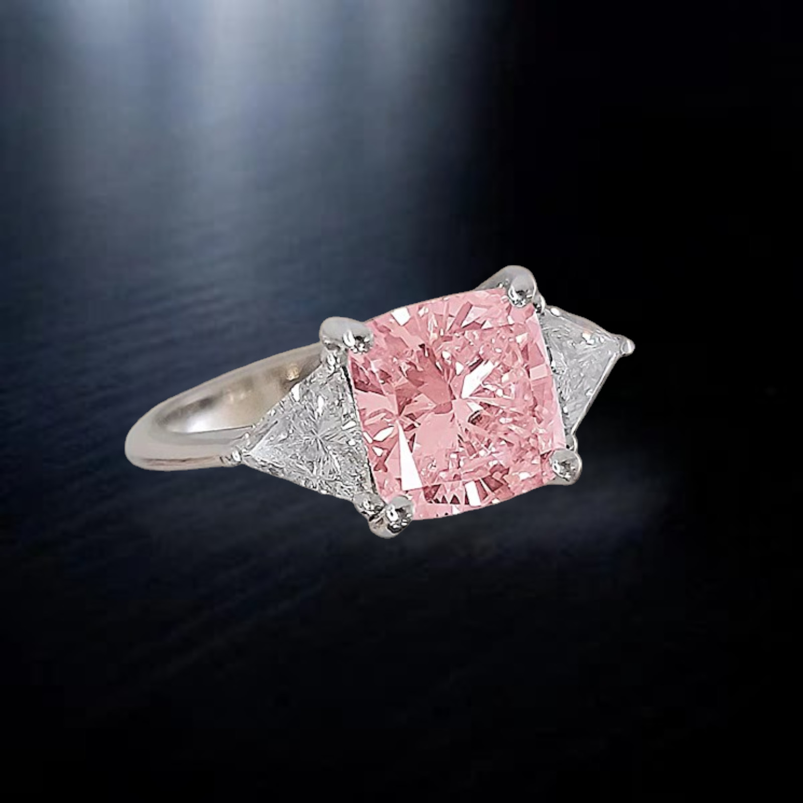 Cushion Cut 4.20 Ct Fancy Vivid Pink IGI Lab Created Diamond Ring 18k White Gold