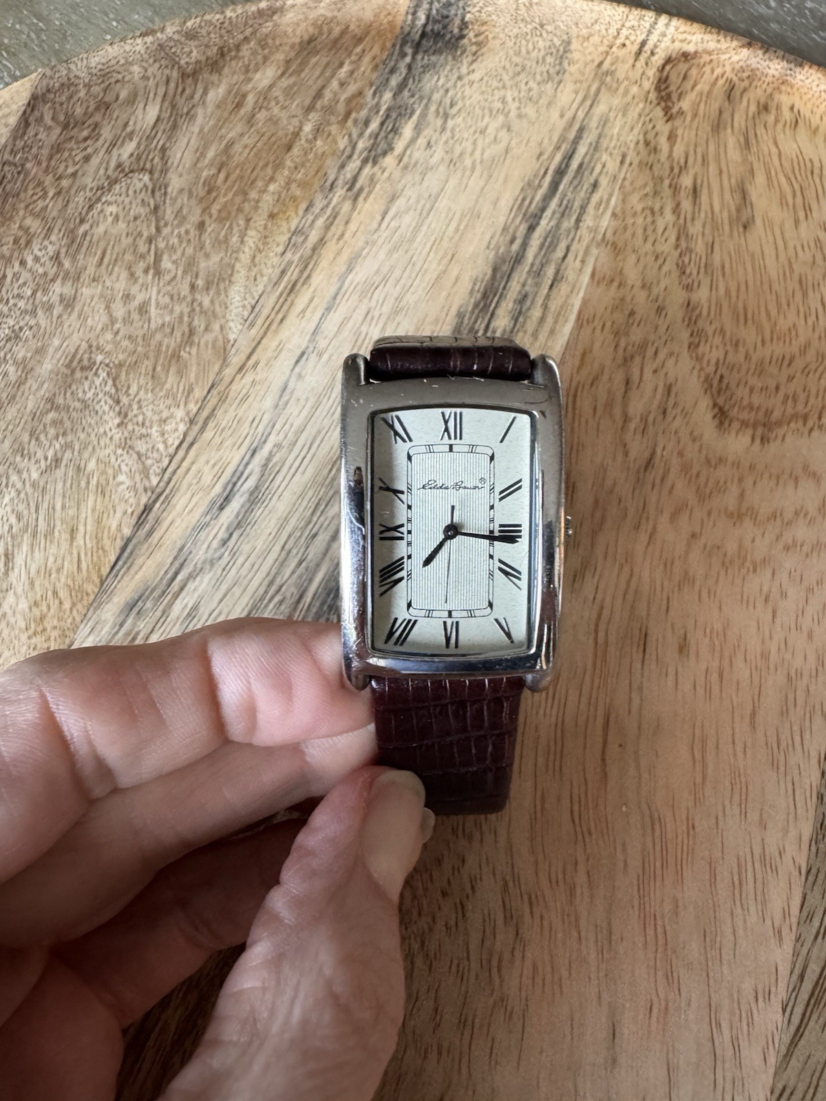 Eddie Bauer Vintage Roman Tank Quartz Watch Brown Leather Strap Japan #0444