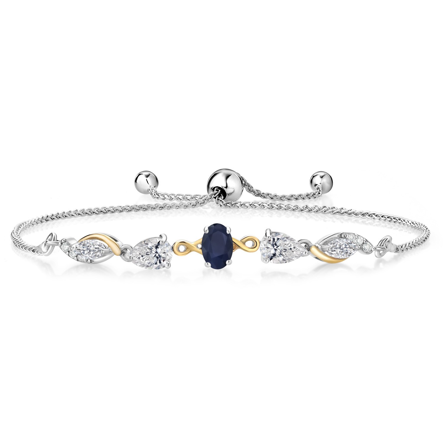 1.26 Ct Sapphire and Lab Grown Diamond 925 Silver and 10K Yellow Gold Bracelet