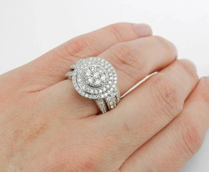 2Ct Round Lab Created Diamond Cluster Women’s Wedding Ring 14k White Gold Plated