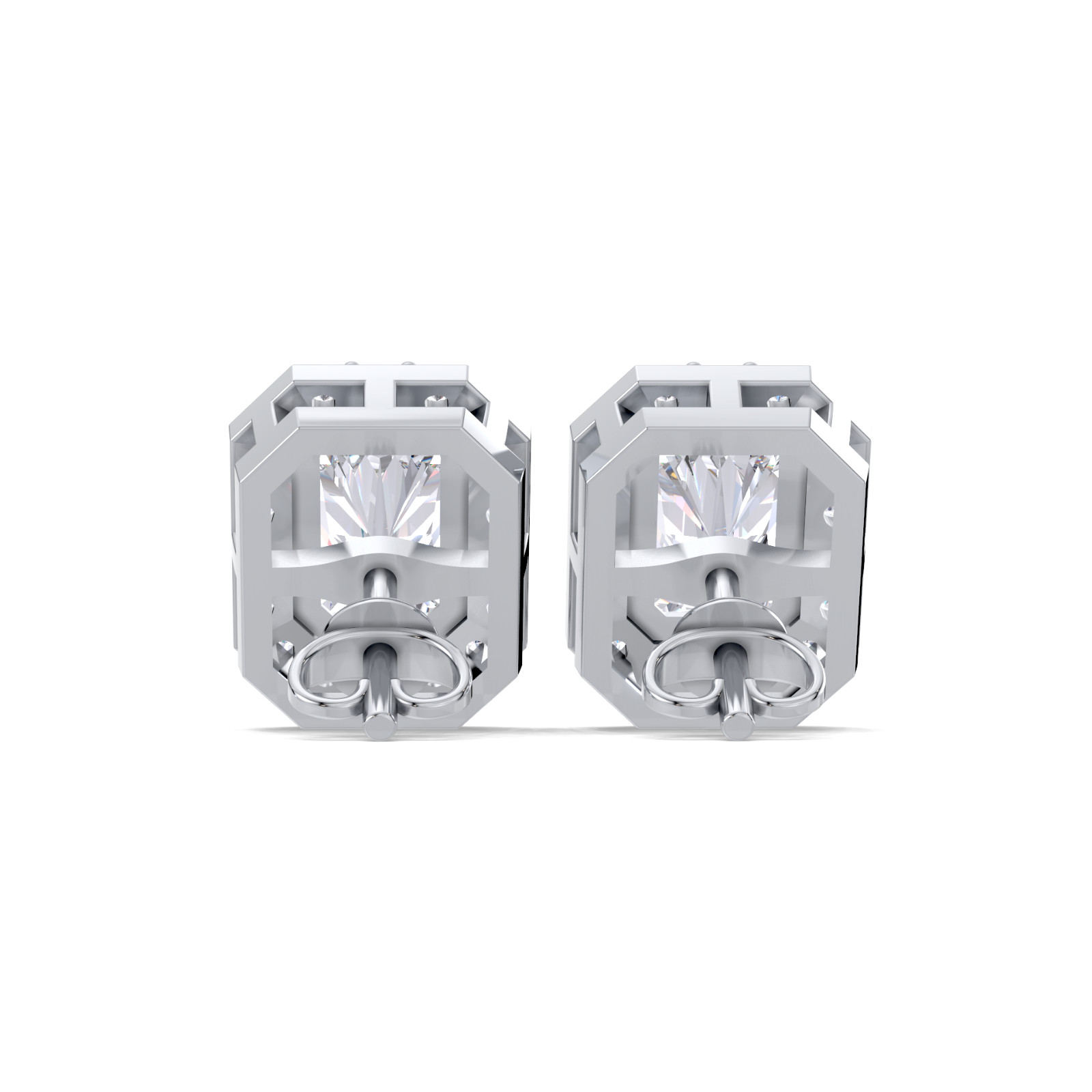 Radiant Cut Lab Created Diamond Halo Stud Earrings VVS 14K 9K Gold 925 Silver