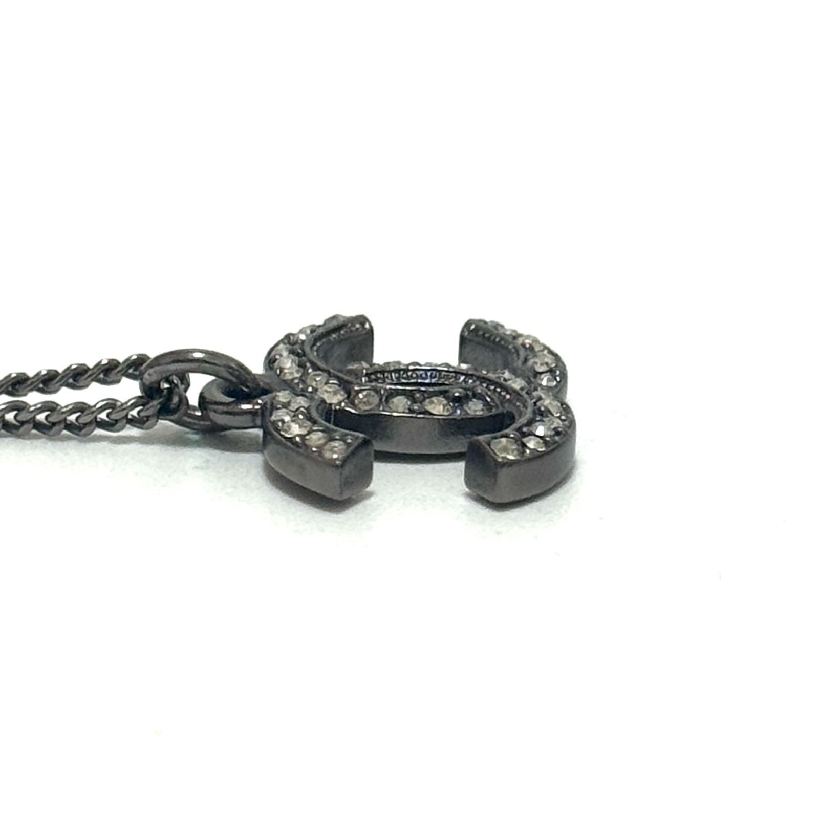CHANEL A17S CC COCO Necklace Silver Rhinestone ImitationPearl Authentic JAPAN