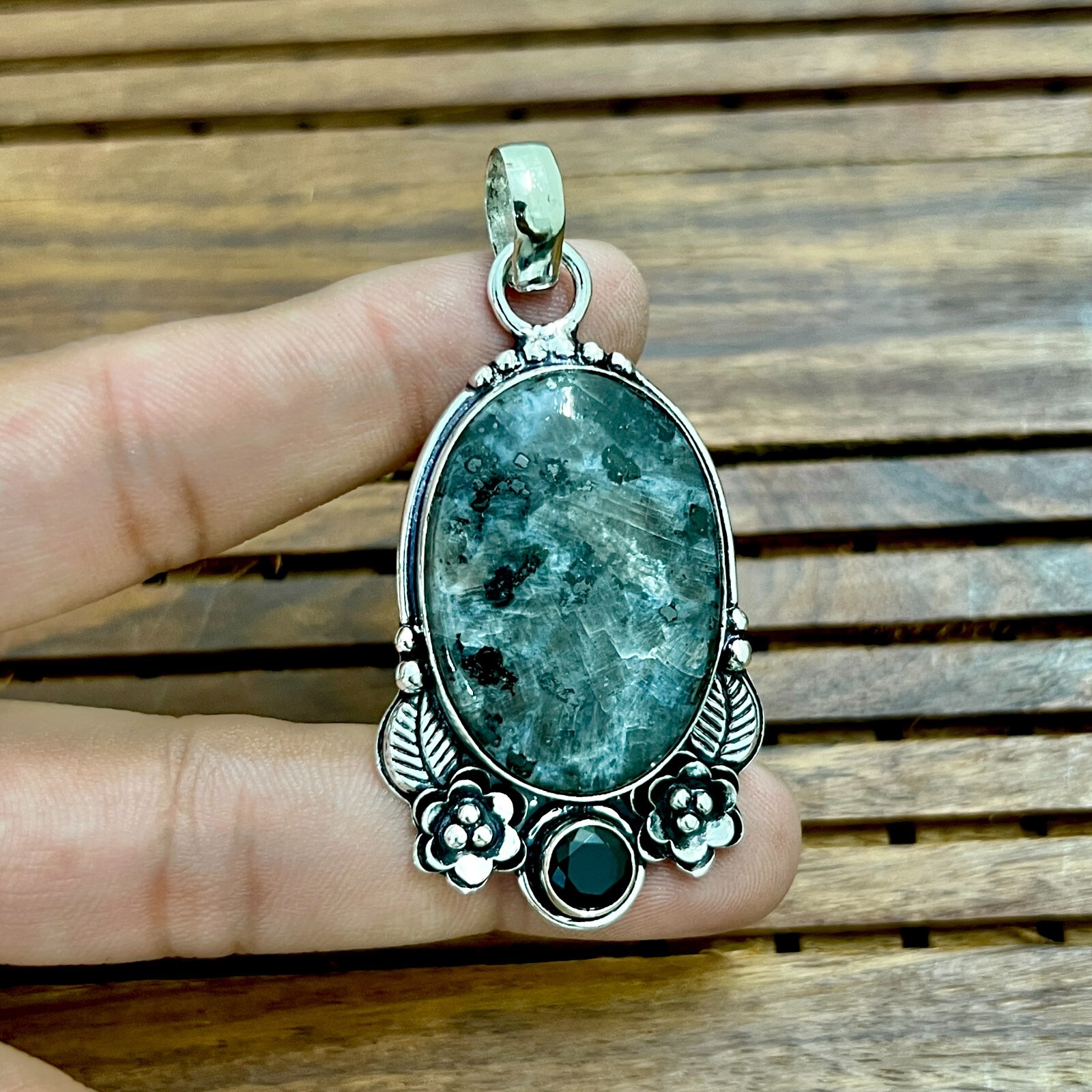 Larvikite Pendant Gemstone 925 Sterling Silver Handmade Jewelry Pendant 2.05″