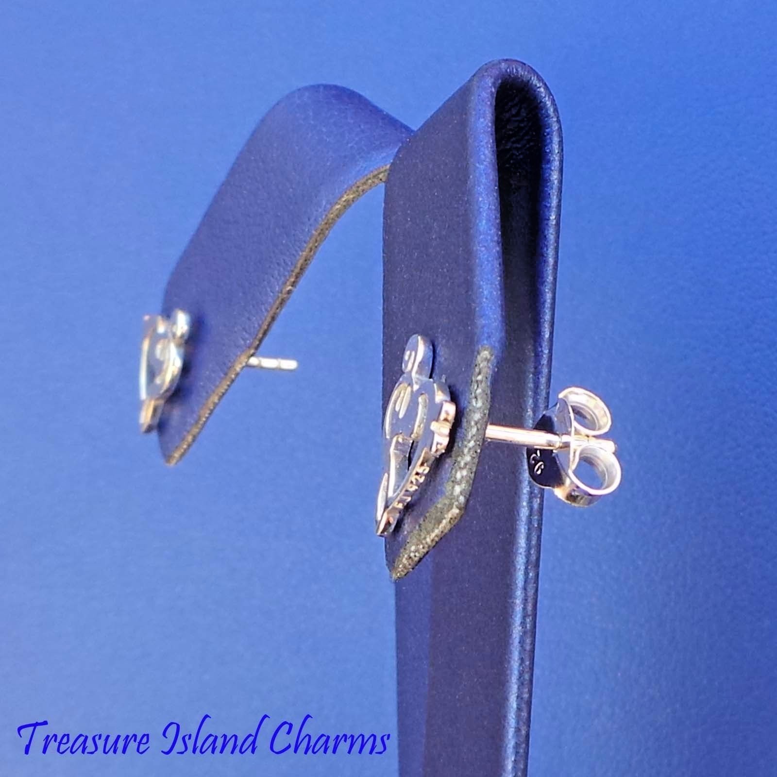 Bass Treble Clef Heart Music Note 925 Sterling Silver Post Stud Earrings
