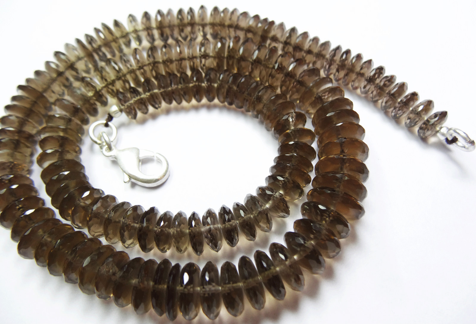 217.CT.16″ NATURAL Smoky Quartz Micro Faceted GERMAN CUT 7 TO 10 MM Approx