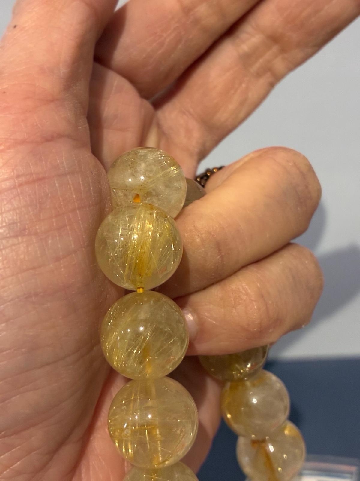 Natural Golden Rutilated Quartz Bracelet 14.5mm Certified AD Lab 64.56g