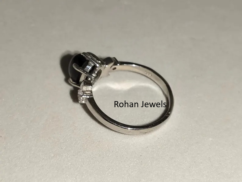 Natural Black Star Sapphire Ring 925 Sterling Silver Solitaire Women’s Ring