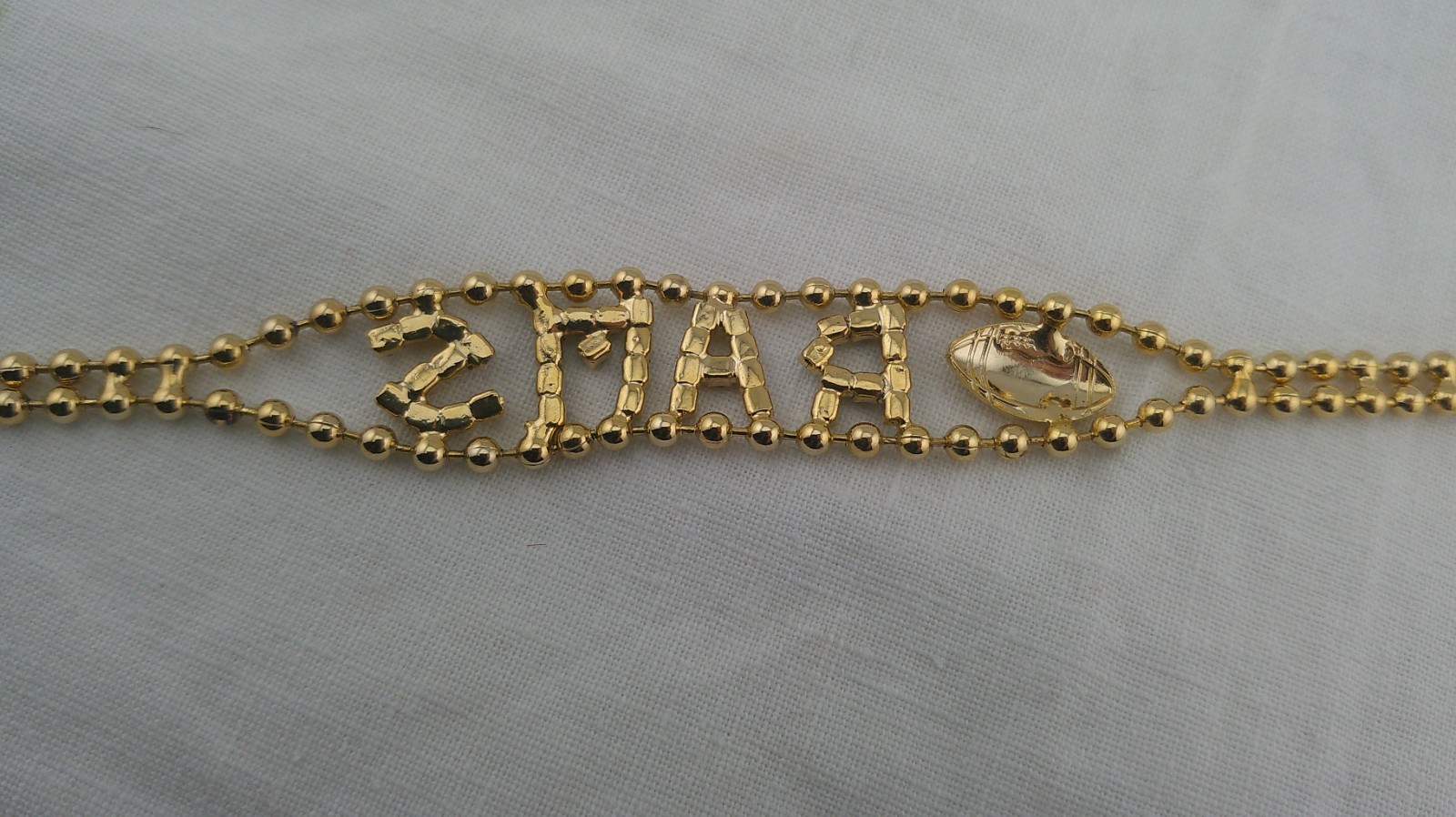 Vintage Gold Beaded RAMS Bracelet 7″ Fold over Clasp NWOT
