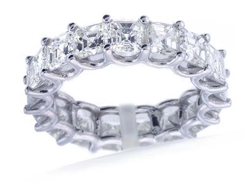 6.80 carat Asscher cut Diamond Eternity Band 18k Gold Ring F-G VS1 16 x 0.42 ct