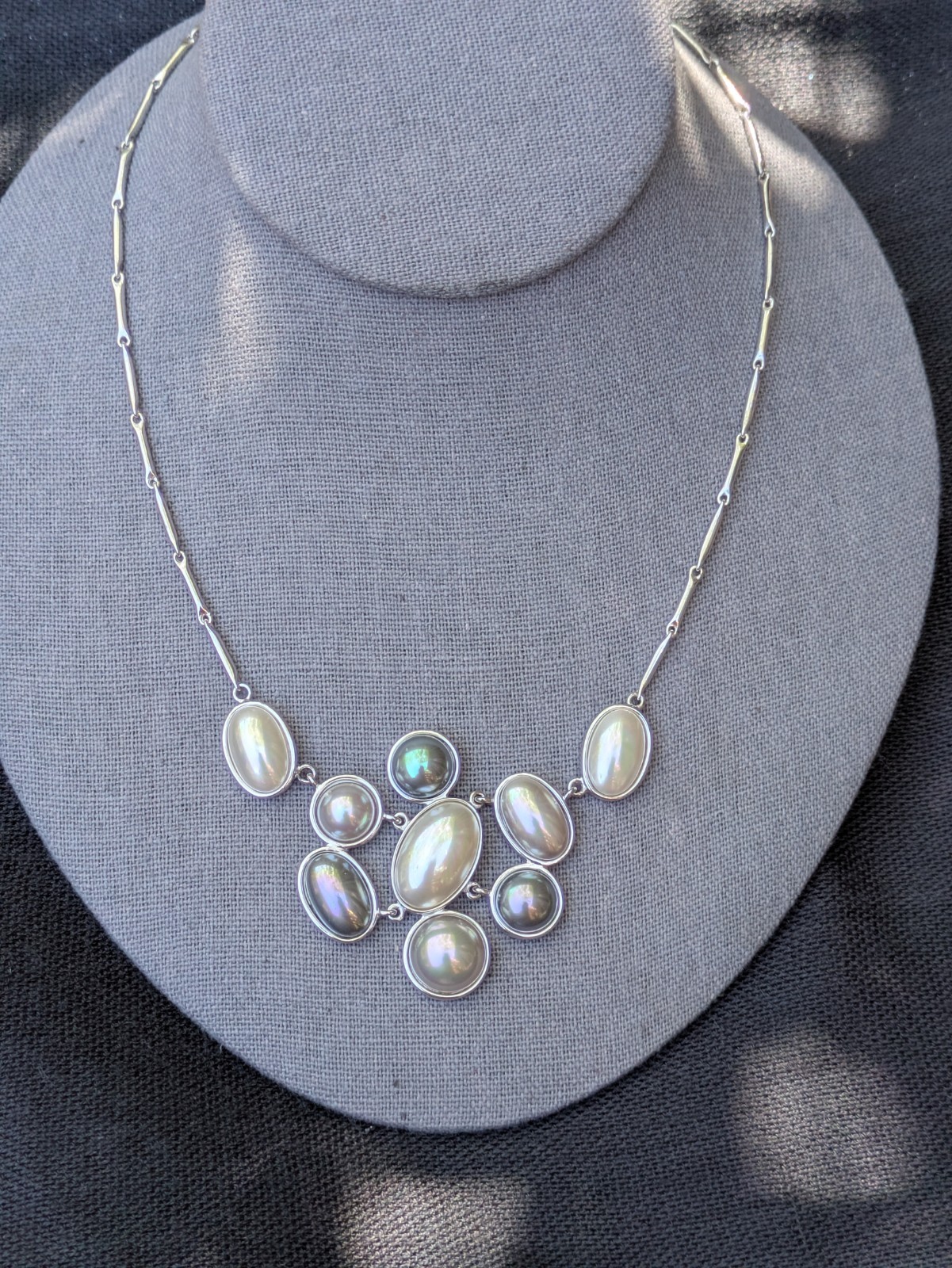 Majorica M Multicolor Faux Mabe Pearl 925 Sterling Silver Necklace 15″ – 17″ D64